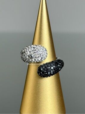 Swarovski Crystal Silver Tone Rhodium Plated Black White Louise Ring 58 (8)